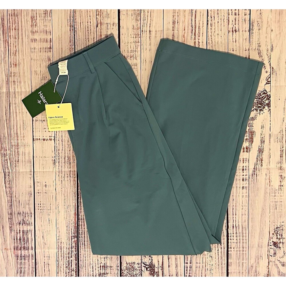 Halara High Waisted Pleated Wide Leg Dress Pants Green XS Regular Pockets